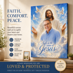 Custom Photo Safe In The Arm Of Jesus - Personalized Customized Canvas - Memorial Gift for Loss of Parents, Grandparents DL17