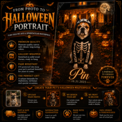 Custom Halloween Pet Portrait – Personalized Witch Dog or Cat Canvas Art GE28