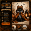 Personalized Halloween Cat Portrait Canvas – Floral Ghost Hood Cat with Bow, Lantern & Pumpkins DL70