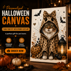 Custom Halloween Pet Portrait – Personalized Witch Dog or Cat Canvas Art DL64