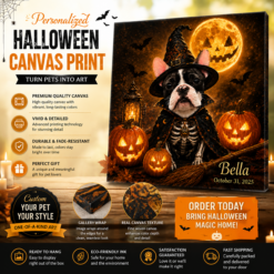Custom Halloween Pet Portrait – Personalized Witch Dog or Cat Canvas Art DL62